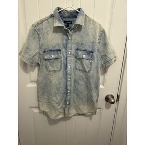 Express Men's Faded Denim Button Up Short‎ Sleeve Shirt Size Medium